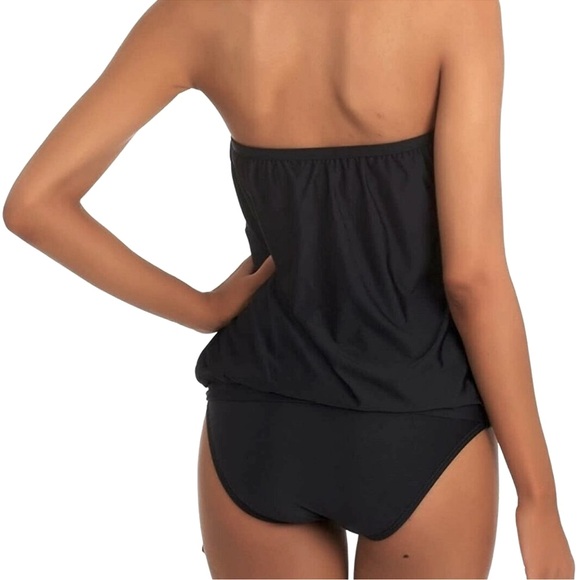 Athena Black Blouson Bandeau Swimsuit Tankini Set - Picture 2 of 9